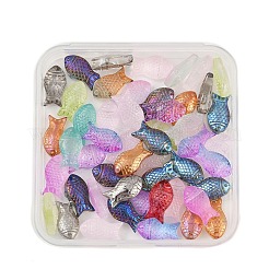 50個5色透明スプレー塗装ガラスビーズ  魚  ミックスカラー  15x8x5mm  穴：1mm  5個/カラー&nbsp;GLAA-FP0001-41