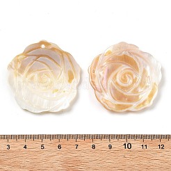 天然淡水貝の彫刻ペンダント  花のチャーム  フローラルホワイト  43~44x43~44x3~4mm  穴：1.8mm&nbsp;LS-SHEL-Z002-01