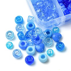 透明・不透明アクリルビーズとプラスチックビーズキット250個  混合図形  ブルー  7x4mm  穴：1.5mm  45pc&nbsp;DIY-FS0006-08