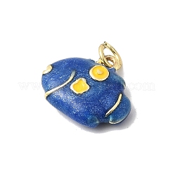 真鍮製エナメルペンダント  魚のチャーム  長持ちメッキ  カドミウムフリー＆鉛フリー  丸カン付き  ゴールドカラー  マリンブルー  13x16x5mm  穴：3mm&nbsp;KK-P343-03G-01