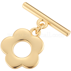 真鍮トグル留め具10セット  花  18KGP本金メッキ  長さ20mm  バー：15x4.5x2mm  穴：1.5mm  丸カン：5.5x1ミリ  内径：3.5mm  花：13.5x12x1mm  穴：1.2mm&nbsp;KK-BBC0021-05