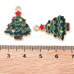 クリスマステーマバレルメッキ合金エナメルペンダント  カドミウムフリー＆鉛フリー  ライトゴールド  クリスマスツリー  24x18x1.5mm  穴：1.6mm&nbsp;PALLOY-S192-01KCG-02