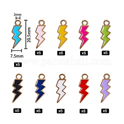 ライトゴールドメッキの合金エナメルペンダント  ライトニング  ミックスカラー  20.5x7.5x1.5mm  穴：2mm 10色  6個/カラー  60個/箱&nbsp;ENAM-SZ0001-33LG