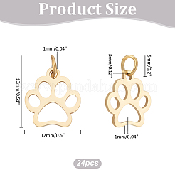 犬の足跡型ステンレスペンダント24個  丸カン付き  ゴールドカラー  13x12x1mm  穴：3mm&nbsp;FIND-WR0012-50