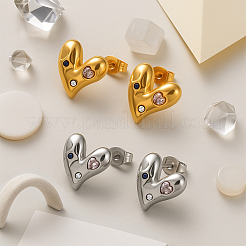 2 Pairs 2 Colors Stainless Steel Heart Stud Earrings&nbsp;EJEW-GO0002-12