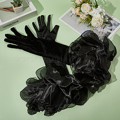 ベルベットの長指手袋  結婚式の花嫁用品のためのポリエステルカフ  ブラック  650x330x2~330mm&nbsp;AJEW-WH20067-005B