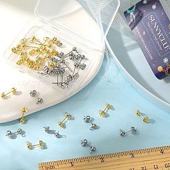 40個 2スタイル 304ステンレススチール ボールポストスタッドピアス金具  ループと316サージカルステンレススチールピンと40個のピアスキャッチ付き  ゴールデン·ステンレス鋼色  15x7x4mm  穴：1.8mm  ピン：0.7mm  10個/スタイル&nbsp;STAS-SC0005-25