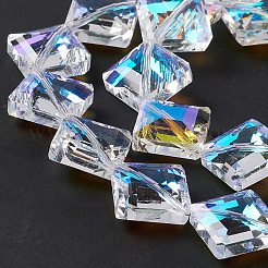 カット加工ガラスビーズ連売り  透明  菱形  17x17x7mm  穴：1.2mm  約48~50個/連  14.76~15.74インチ（37.5~40cm）&nbsp;EGLA-E030-01C