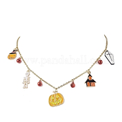 Halloween Alloy Enamel & Synthetic Turquoise Skull Pendant Necklace & Stud Earring Sets&nbsp;SJEW-JS01341