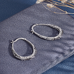 女性用真鍮オーバルフープピアス1組  プラチナ  30.5x21x4.5mm  ピン：15x0.7~2x0.5mm&nbsp;EJEW-LP0001-36P