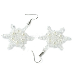 Christmas Snowflake Glass Seed Braided Dangle Earrings&nbsp;EJEW-MZ00236-01