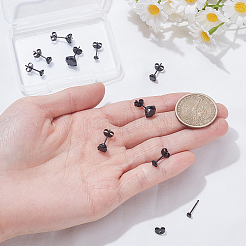 10個 5スタイル 304ステンレススチールスタッドピアス  キュービックジルコニア付き  フラットラウンド  ブラック  3~8x3~8mm  2個/スタイル&nbsp;EJEW-SC0002-28