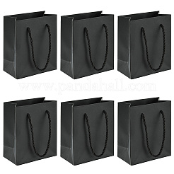 リボンハンドル付き長方形紙ギフト収納バッグ6個  ブラック  11x6x13cm&nbsp;ABAG-TA0001-65A