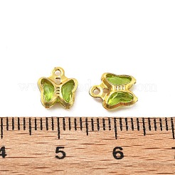 ガラスチャーム  蝶  真鍮パーツ  長持ちメッキ  ゴールドカラー  黄緑  8.5x7x2mm  穴：1mm&nbsp;KK-R216-19G-06