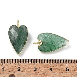 ナチュラルグリーンストロベリークォーツペンダント  多面カットハートチャーム  金メッキ真鍮エッジループ付き  22.5x13x7.5mm  穴：3mm&nbsp;G-G012-12G-05