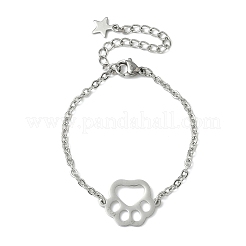 304ステンレススチールの足跡リンクブレスレット  女性用アズキチェーンブレスレット  ステンレス鋼色  5-1/2インチ（14cm）&nbsp;BJEW-F500-02P