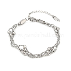 304ステンレススチールサテライトチェーンブレスレット  女性用クロスチェーンブレスレット  ステンレス鋼色  7-1/8インチ（18.1cm）&nbsp;BJEW-Z106-01P