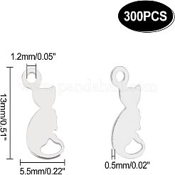 304ステンレススチール子猫チャーム300個  猫のシルエット形状  ステンレス鋼色  13x5.5x0.5mm  穴：1.2mm&nbsp;STAS-UN0030-07