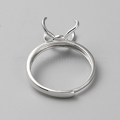 Adjustable Rhodium Plated Sterling Silver Finger Rings Components&nbsp;STER-WH0008-28P