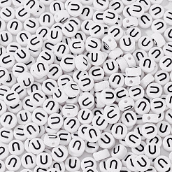 500PCSアクリルビーズ  横穴付き  文字L  フラットラウンド  U字  7x4mm  穴：1mm&nbsp;SACR-TA0001-55U