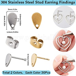 60Pcs 2 Colors 304 Stainless Steel Stud Earring Findings&nbsp;STAS-SC0006-69