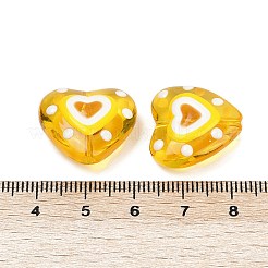 手作りランプワークビーズ連売り  ハート  ゴールド  19.5x20.5x9mm  穴：1.2mm&nbsp;LAMP-R004-06B-06