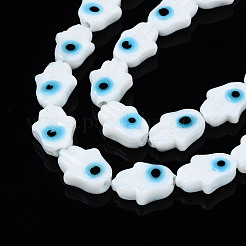 Handmade Evil Eye Lampwork Beads Strands&nbsp;LAMP-WH0006-06G