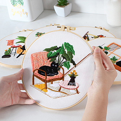 1個刺繡フープ  竹丸クロスステッチフープリング  絞り染め用の綿布10枚付き  ホワイト  223mm&nbsp;DIY-WR0003-56A
