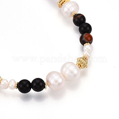 Natural Pearl & Agate & Crystal Round Beaded Necklaces&nbsp;NJEW-N056-01G