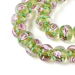Handmade Lampwork Inner Flower Rondelle Beads Strands&nbsp;LAMP-T022-24H