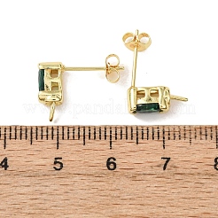 真鍮マイクロパヴェキュービックジルコニアピアスの金具  オーバル  カドミウムフリー＆鉛フリー  ラックめっき  長持ちメッキ  片穴パーツ用  ゴールドカラー  グリーン  11.5x4mm  ピン：0.7mm&nbsp;KK-D226-10G-03