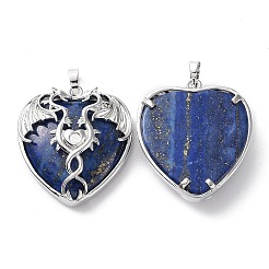 Natural Lapis Lazuli Heart Pendant Rhinestone Settings&nbsp;G-K339-01P-02