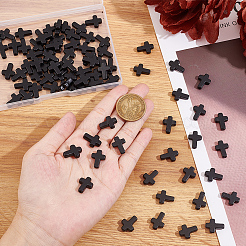 4連売り合成ターコイズビーズ連売り  染め  宗教クロス  ブラック  16x12x3.5mm  穴：1mm  約25個/連  15.75''（40センチメートル）&nbsp;TURQ-SC0001-08