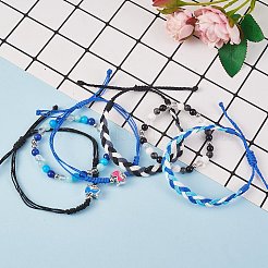 ワックスポリエステルストリング編みコードブレスレットセット  女性のための恐竜と天然混合石のブレスレット  ブラック  内径：1-3/4~3-3/4インチ（2~9.5cm）  3個/セット&nbsp;BJEW-SW00032-01