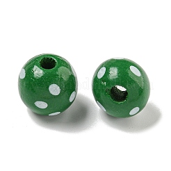 プリントウッドヨーロピアンビーズ  ドット柄とラウンド  グリーン  15.5~16mm  穴：4~4.5mm&nbsp;WOOD-G022-18D