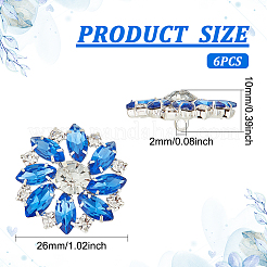 1穴真鍮シャンクボタン6個  ラインストーンとガラスと  衣服の装飾  花  藤紫色  26x26x10mm  穴：2mm&nbsp;BUTT-FG0001-15C