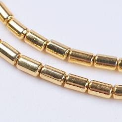 電気メッキ磁気無し合成ヘマタイトビーズ連売り  グレードAA  コラム  黄金メッキ  4x2mm  穴：0.2mm  約95~99個/連  15.5~15.6インチ（39.5~39.8cm）&nbsp;G-F553-03A-G