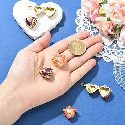 真鍮エナメル祈祷箱ペンダント6個（2色）  ハートチャーム  ゴールドカラー  ミックスカラー  20x18x11.5mm  穴：3mm  3個/カラー&nbsp;KK-CJ0005-80