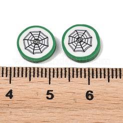 ハロウィーンの手作りポリマークレイカボション  フラットラウンドい＆クモの巣  シーグリーン  9.3~9.7x1.9~2.2mm  約2212個/500g&nbsp;CLAY-A007-01B