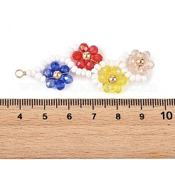 ベーキングペイント、ガラスシードビーズ、大きなペンダント  グラデーションカラーの花のつるチャーム  ガラスビーズ、真鍮ビーズ、銅線を使用  多面カット  カラフル  58x20x4mm  穴：3mm&nbsp;PALLOY-MZ01391