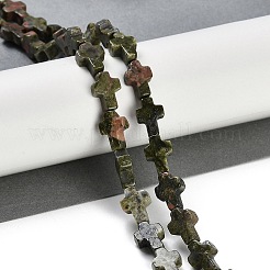 天然石ユナカイトビーズ連売り  クロス  13.5x9.5x4.5mm  穴：0.7mm  約28個/連  15.55''（39.5センチメートル）&nbsp;G-I369-A08-01