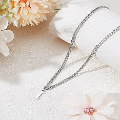 304ステンレススチールレターペンダントネックレス1個  ステンレス鋼色  鉛フリー＆ニッケルフリー＆カドミウムフリー  文字I  15.16インチ（38.5cm）〜16.54インチ（42cm）  文字：1mm&nbsp;NJEW-LP0001-33I-P
