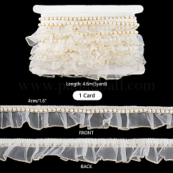 5 Yards Chiffon Pleated Lace Ribbon with Plastic Beads&nbsp;OCOR-PH0004-05