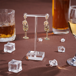 合金ラインストーンダングルスタッドピアス1組  プラスチック模造パールと  ワイングラス  ゴールドカラー  63.5x14.5mm&nbsp;EJEW-UN0002-73B