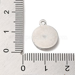変色しない304ステンレススチールチャーム  ハート付きフラットラウンド  ステンレス鋼色  15x12x2mm  穴：1.8mm&nbsp;STAS-R223-03