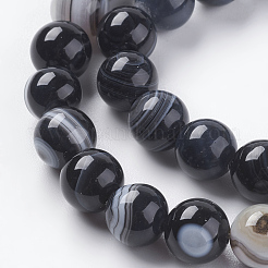 丸い染色＆加熱天然黒瑪瑙ビーズ連売り  ブラック  8mm  穴：1mm  約48個/連  15.2インチ&nbsp;X-G-G582-8mm-07