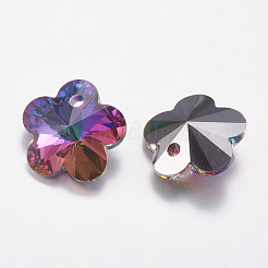 カット加工ガラスラインストーンチャーム  模造オーストリアのクリスタル  花  火山  8x8x4mm  穴：1mm&nbsp;RGLA-F055-8x8-001VO