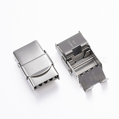 変色防止長方形201ステンレススチール時計バンド留め金  ステンレス鋼色  25x17x8mm  穴：3x14mm&nbsp;STAS-F067-08