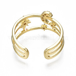Sparkling Cubic Zirconia Moon & Star Cuff Ring&nbsp;RJEW-N035-065-NF