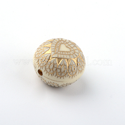 Flat Round with Heart Plating Acrylic Beads&nbsp;PACR-Q102-215A